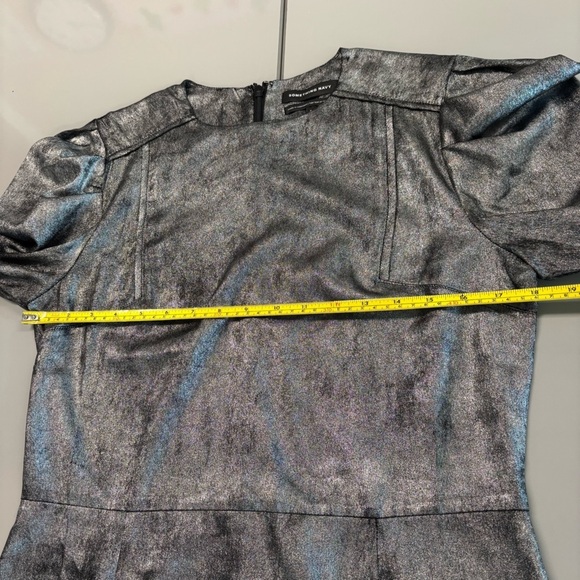 Something Navy Metallic Silver Puff Sleeve Mini Dress. Medium - Picture 13 of 13